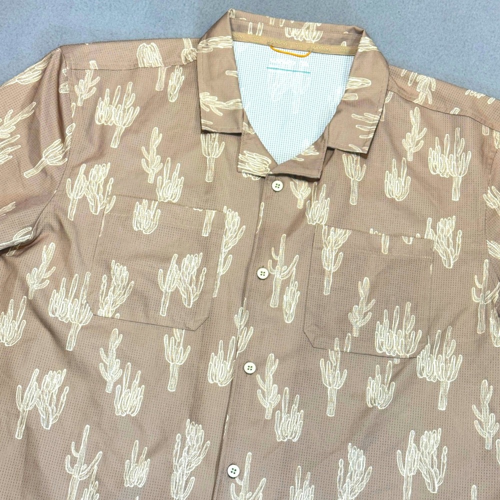 WELLEN Airweave Performance Shirt Mens Large Brown Cactus Print Huckberry Button